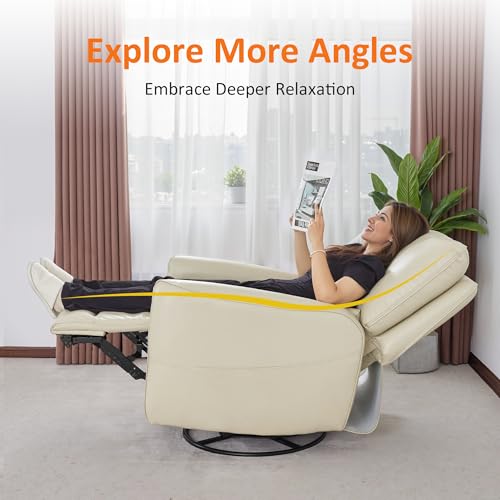 MCombo Power Swivel Rocker Recliner with Lumbar Support, Faux Leather Electric Nursery Glider Recliner Chair for Adults, 6922 (Cream White)