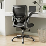 MUXX.STIL Office Chair, Ergonomic Desk Chair with Adjustable Lumbar Support and Flip up Armrest, Breathable Mesh Computer Chair for Home Office, Black MUXX.STIL
