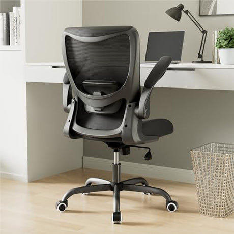 MUXX.STIL Office Chair, Ergonomic Desk Chair with Adjustable Lumbar Support and Flip up Armrest, Breathable Mesh Computer Chair for Home Office, Black MUXX.STIL