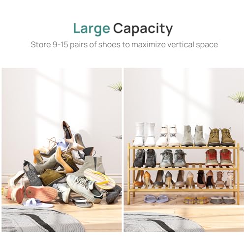 viewcare 3-Tier Long Shoe Rack, Bamboo Wood Shoe Rack for Closet, Entryway & Hallway, Stackable | Beautiful | Functional | Sturdy viewcare