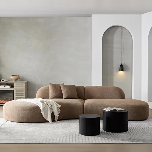 135.4" Curved Sofa, Sectional Modern Couch Boucle Fabric Upholstered Cloud Couch with 2 Pillows, 6 Seater Oversized Chaise Sofa Couch for Living Room,Bedroom,Office, Camel Left Facing