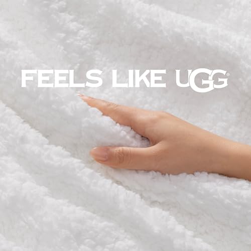 UGG Nita Twin Blanket, Luxury Soft Twin XL Warm Blanket for Bed or Extra Large Throw for Couch, Cozy Dorm Bedding, Bedroom Decor, 66-inch x 90-inch, White Snow UGG
