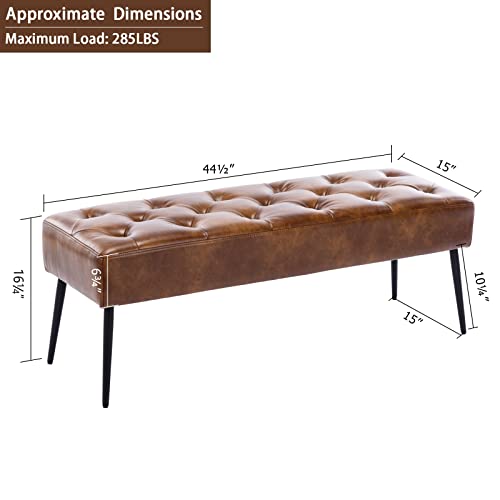 DUHOME Button-Tufted Ottoman Bench, Upholstered Bedroom Benches Leather Footrest Stool Accent Bench for Entryway Dining Room Living Room Bedroom End of Bed, Yellowish Brown DUHOME