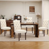 MALOL 7-Piece Rectangular Dining Table Set for 6, 63" Industrial Kitchen Table with 6 Tufted Parsons Dinner Chairs for Dining Room, Kitchen, Living Room, Brown+Beige MALOL