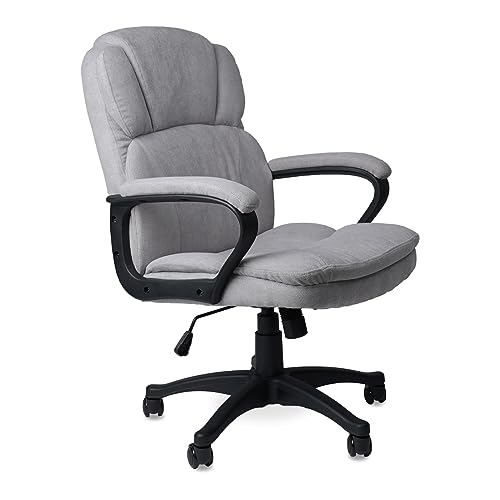 CLATINA Ergonomic Executive Cloth Office Chair, Fabric Desk Chair with Upholstered Swivel Adjustable Height Thick Padding Headrest and Armrest for Home Office Grey CLATINA