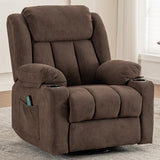 Ketaiyou Rocker Swivel Recliner Chair for Adults, Overstuffed Large Manual Recliner Glider with Massage and Heat, Comfy Soft Fabric Living Room Reclining Sofa Chair (Cocoa1)