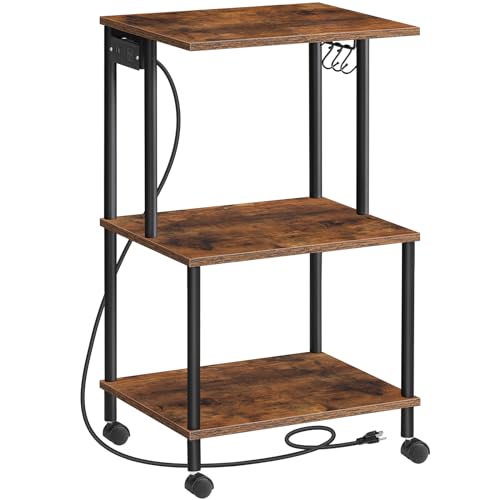 HOOBRO Printer Stand, Large Printer Table with Charging Station, Industrial Printer Storage Shelf with Wheels, 3-Tier Rolling Printer Cart for Home Office, Rustic Brown and Black BF48UPS01 HOOBRO