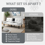 AnoYishev Futon Sofa Bed PU Leather Modern Convertible Futon Couch with Removable Armrests, Cup Holders, Loveseat Sleeper Sofa Bed for Living Room, Apartment, Small Spaces (White) AnoYishev