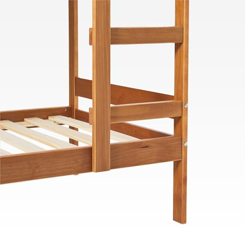 Caramel Twin-Size Children's Bunk Bed Frame by Walker Edison - WoodArtSupply