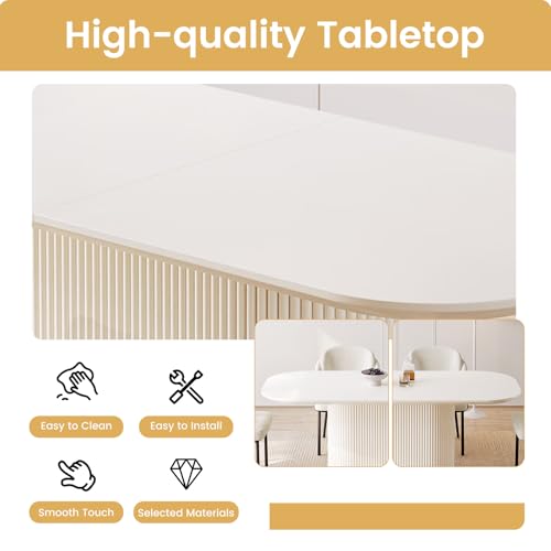 TreLined 70" Oval Dining Table Set for 6, 7-Piece Dining Set, Modern Dining Room Table with 6 Dining Chairs for Kitchen, Living Room, Bar, Large Oval Dinner Table, White TreLined