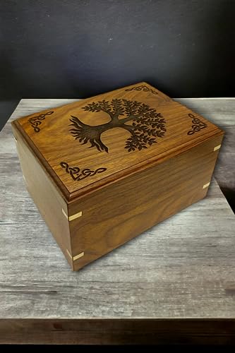 Wooden Urn for Human Ashes | Tree of Life Wooden Urns Handcrafted Funeral Cremation Urn for Ashes Rosewood Cremation Urns Decorative urn-Keepsake