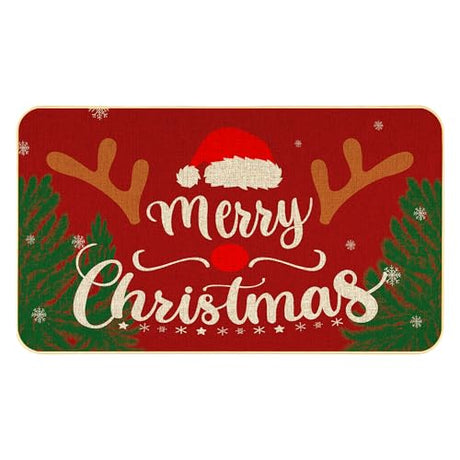 Xumuyin Merry Christmas Door Mat, Red and Green Holiday Welcome Mat with Santa Hat Design, Indoor Outdoor Entrance Rug, Festive Winter Home Decor Xumuyin