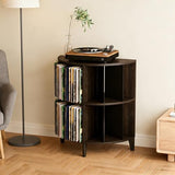 YKLYTBD Record Player Stand with Vinyl Storage, Corner Turntable Stand Holds Up to 110 Albums, 2-Tier Mid-Century Modern Media Console & End Table for Small Spaces YKLYTBD