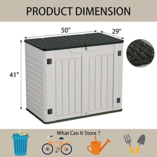 Greesum Outdoor Horizontal Resin Storage Sheds 34 Cu. Ft. Weather Resistant Resin Tool Shed, Extra Large Capacity Weather Resistant Box for Bike, Garbage Cans, Lawnmowe, Without Divider, White