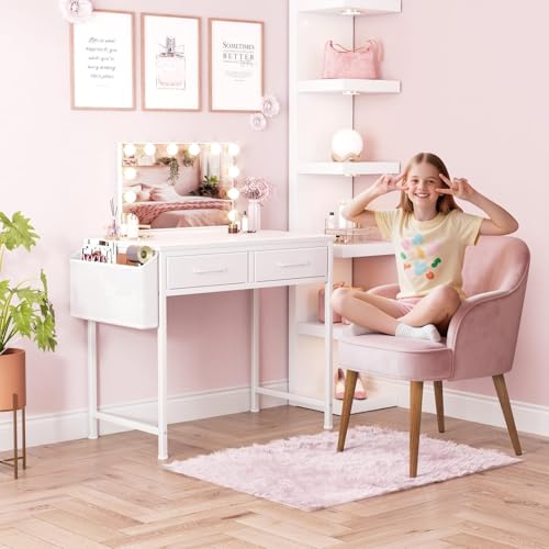 DLisiting Makeup Vanity Desk No Mirror - 40 Inch Small Vanity for Girls Bedroom Living Room Home Office, Small White Computer Study Desks for Teens, for Her DLisiting