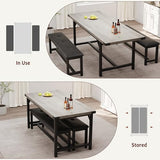 SLEKVERSA 3-Piece Dining Table Set for 4-6 People, Extendable Kitchen Table Set with 2 Upholstered Benches, Dining Room Table Set for Apartment, Kitchen, Living Room, Gray SLEKVERSA