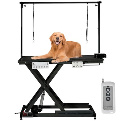 50'' Professional Electric Dog Grooming Table, Heavy Duty Height Adjustable Pet Grooming Table for Large Dogs with Dog Grooming Arm, Anti Slip Tabletop, Tool Organizer, Pet Dog Grooming Station Black