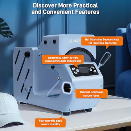 Auto Hat Heat Press Machine, Automatic Open/Release, 4 Memory Modes, Precise Temp/Timer Control, 6.54"x3.84"Curved Heat Plate, Hat Stretcher, for Caps, Sublimation, Vinyl, Heat Transfer GOCHIFIX