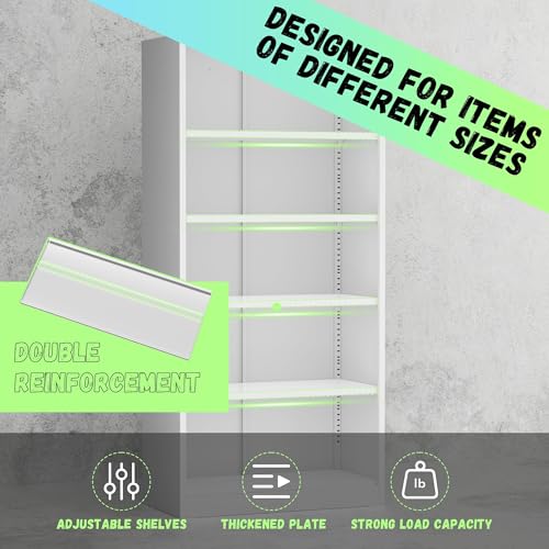 Crownland 72" Metal Office Storage Locking Cabinet, Lockable Garage Storage Cabinets, High Office Storage Cabinet with Adjustable Shelves for Garage(White) Crownland
