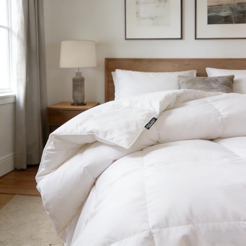 Hotel Suite Feather Down Comforter, Natural Fluffy Duvet Insert, Luxurious Hotel Collection Quilts, All Season Bedding Comforter, 100% Cotton Cover（Full/Queen Size, 88 x 88 Inch, White） Hotel Suite