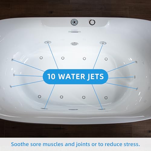 WOODBRIDGE 72" x 35-3/8" Whirlpool Water Jetted and Air Bubble Freestanding Heated Soaking Combination Bathtub with LED control panel, BJ400 WOODBRIDGE