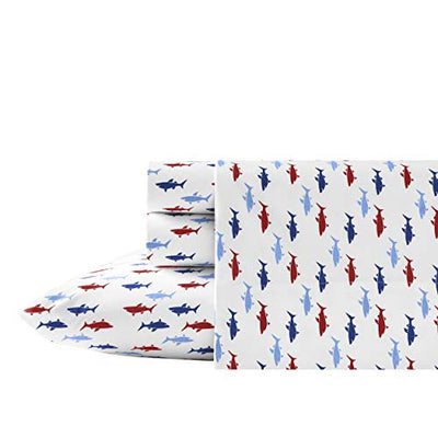 Nautica - Full Size Sheet Sets, Cotton Percale Bedding, Crisp & Cool, Coastal Bedding Set (Costazul Blue/Red, Full)