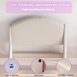 Ailisite Full Size Floating Bed Frame with LED Lights and Charging Port, Visual Floating LED Bed Frame with Curved Cloud Headboard, White Boucle Upholstered Platform Bed Full Size Frame, Heavy Duty Ailisite