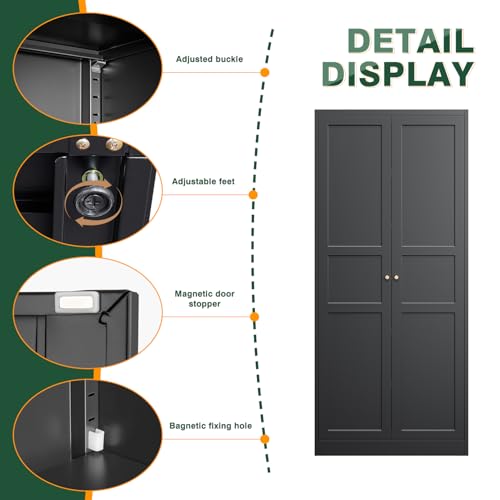 Letaya Black Storage Cabinet with Adjustable Shelves-Metal Home Kitchen Pantry Cabinets with Doors,Organization Locker for Cupboard/Bedroom/Dining/Living/Bathroom/Office/Garage Room Letaya