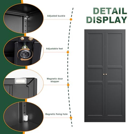 Letaya Black Storage Cabinet with Adjustable Shelves-Metal Home Kitchen Pantry Cabinets with Doors,Organization Locker for Cupboard/Bedroom/Dining/Living/Bathroom/Office/Garage Room Letaya