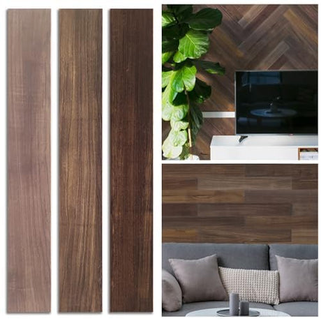 W&S 10Pack Peel and Stick Real Wood Planks for Wall, Self Stick On Shiplap Boards for RV, Living Room, Vintage Farmhouse Adhesive Wooden Paneling for Interior Wall (Walnut 12.4Sqft) W&S WOOD & STONE