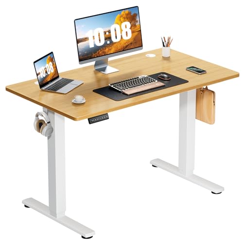Sweetcrispy Electric Standing Desk Adjustable Height, 40x24 Inch Sit Stand Up Home Office Desks Computer Workstation PC Work Table with 3 Memory Preset Splice Wood Board Metal Frame, Oak Sweetcrispy