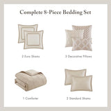 Madison Park Signature Queen Luxury Jacquard Comforter Set, Removable Duvet Cover with Insert, Oversized Overfilled Bedding, Hand-Guided Embroidered Texture Accents, Geometric Ivory, 8-Piece Madison Park