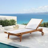 Christopher Knight Home Tristy Chaise Lounge Chair Outdoor, Acacia Wood Frame Sunbathing Pool Lounger, Adjustable Backrest Single Lounge Sofa, Patio Lounge Chaise for Poolside, White + Natural