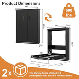 CFITCER Murphy Bed Full - Space Saving Wall Murphy Bed Full Convertible Hidden Bed for Small Apartments, Guest Rooms, Home Offices and Dens.(Mattress not Included) (Black) CFITCER