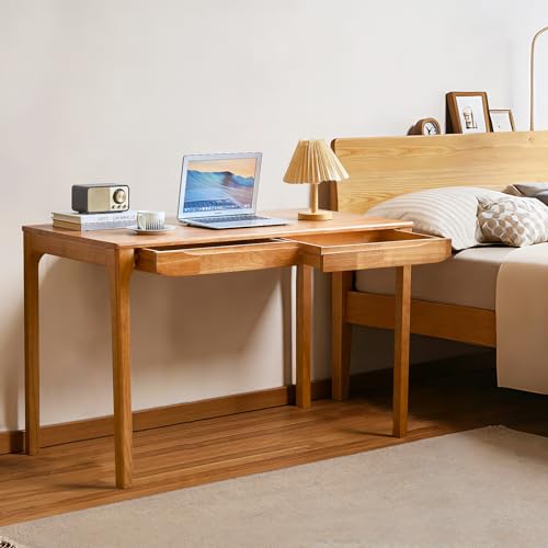 VIZBMYR Widen Solid Wood Desk with Drawers,47"X24" Wood Writing Desk for Small Space,Student Computer PC Desks,Home Desks for Work,Gaming Study Desk for Bedroom Escritorios Desk Table (Natural, 47") VIZBMYR