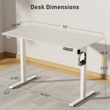 VVENACE 55 x 24 Inch Electric Standing Desk Adjustable Height, Sit Stand Desk, Stand up Desk for Home Office, Computer Workstation (Spliced Desktop,White) VVENACE