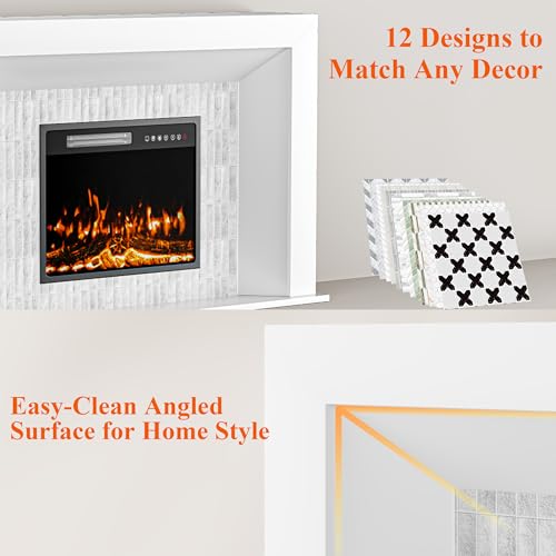 Weyderk 50 inch Electric Fireplace with Mantel, Fireplace TV Stand with 23" Insert Heater for Living Room Bedroom, 12 Flame Colors, Remote Control, Touch Screen, Timer, Weathered Stone Weyderk