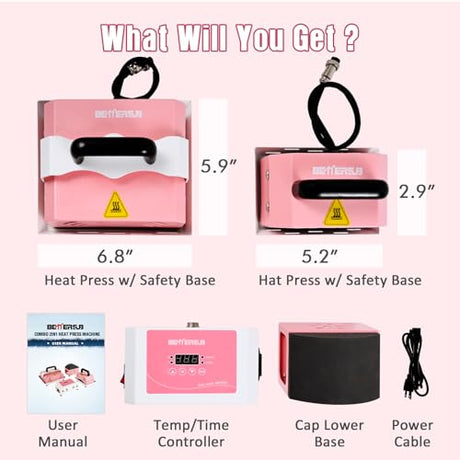 BetterSub 2in1 Combo Mini Portable Hat Press Heat Press Machine (Pink) BetterSub