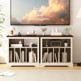 RowyPoey Large Farmhouse Record Player Stand, Turntable Stand with Vinyl Storage, Wood Record Holder Storage Cabinet Dispaly Shelf for Living Room, Bedroom, Office, Antique White RowyPoey