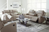 Signature Design by Ashley Lavenhorne Contemporary Faux Leather Manual Reclining Loveseat with Console and Cup Holders, Beige Signature Design by Ashley