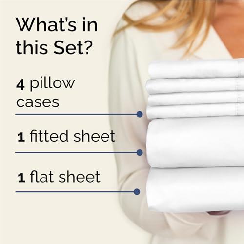 Full 6 Piece Sheet Set - Comfy Breathable & Cooling - Ultra Soft Hotel Luxury Bedding Set with 8-16 Inch Deep Pockets - 1 Flat & 1 Fitted Sheet & 4 Pillowcases - Cozy, Wrinkle Free & Easy Care - White CGK Unlimited