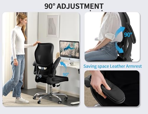 TRALT Ergonomic Office Chair - Desk Chair with Wave High Back Adjustable Lumbar Support Computer Chair - Gaming Chairs Mesh Backrest and PU Leather Seat for Home Reading Chairs to Adults(Black) TRALT
