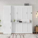 DNChuan Queen Size Horizontal Murphy Bed with Desk and Convertible Wardrobe, Foldable Wall Bed with Cabinet Built-in Doors, Charging Station, Space Saving, White DNChuan