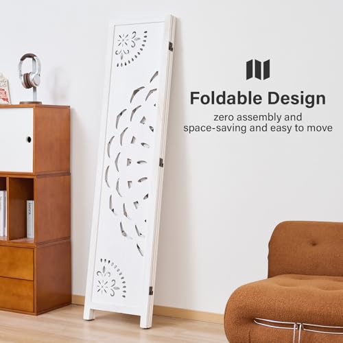 66.9Inch Wooden Room Partition - 3 Panels Boho-Styled Space Room Divider for Home/Office, Headboard & Yoga/Photo/Video Call Backdrop (White) Svimi