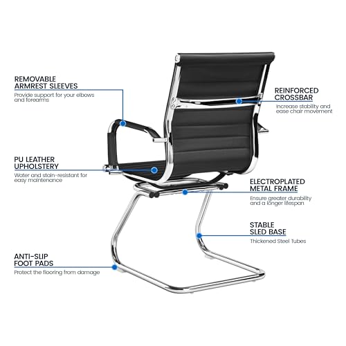 Yaheetech Faux Leather Office Reception Chair Without Wheels Mid Back Ergonomic Guest Chairs for Conference Reception Room Waiting Room, Set of 2 Black