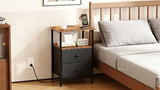 Smoproper Nightstand with Charging Station, Bedside End Table with 2 Fabric Drawers for Bedroom, Side Table with USB Ports and Outlets (Brown Black) Smoproper