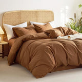 Wake In Cloud - Cotton Duvet Cover Set, Queen Size, Caramel Terracotta, 100% Washed Cotton, Linen Like Textured, Breathable Percale Durable Comfy Farmhouse Neutral Bedding Set, 3 Pieces Wake In Cloud