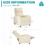 Sweetcrispy Recliner Chair Fabric Recliner Sofa No Massage, Home Theater Seating with Lumbar Support, Adjustable Push Back Overstuffed High-Density Sponge Reclining for Living Room, Beige