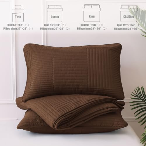 Whale Flotilla Ultra Soft Queen Quilt Bedding Set, Lightweight Microfiber Brown Quilts Bedspreads Full Size, 3 Piece Ultrasonic Geometric Coverlet Bed Cover for All Seasons Whale Flotilla