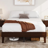 Yaheetech Full Bed Frame Natural Solid Wood Platform Bed with Wooden Slats Support, 12-inch Underbed Space for Storage, Noise-Free Design, Easy Assembly, Dark Walnut Finish Yaheetech